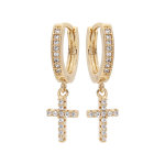 Créoles en plaqué or fantaisie avec pampille croix d'oxydes blancs sertis Créoles en plaqué or fantaisie avec pampille croix d'oxydes blancs sertis