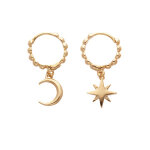Croles en plaqu or motif boule et pampille toile et lune