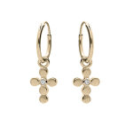 Créoles en plaqué or pampille croix et oxyde blanc serti Créoles en plaqué or pampille croix et oxyde blanc serti