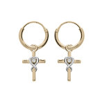Créoles en plaqué or avec pampille croix et oxyde blanc serti Créoles en plaqué or avec pampille croix et oxyde blanc serti