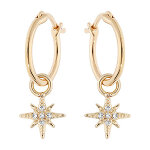 Cr�oles tige en vermeil cr�oles 12mm avec etoile pendante orn�e d'oxydes blancs