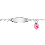 Gourmette pour bébé en argent maille cheval avec plaque ovale et pampille coeur rose - largeur 2mm et ... Gourmette pour bébé en argent maille cheval avec plaque ovale et pampille coeur rose - largeur 2mm et ...