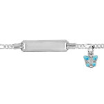 Gourmette pour bébé en argent maille figaro 1 + 3 plaque ovale avec pampille papillon bleu - largeur ... Gourmette pour bébé en argent maille figaro 1 + 3 plaque ovale avec pampille papillon bleu - largeur ...