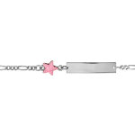 Gourmette pour bb en argent rhodi maille 1 + 3 avec toile rose sur la chane - longueur 13cm + 2cm ...