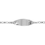Gourmette pour bébé en argent rhodié maille 1 + 1 avec plaque ovale et diamantage étoilé dans les coins ... Gourmette pour bébé en argent rhodié maille 1 + 1 avec plaque ovale et diamantage étoilé dans les coins ...