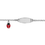 Gourmette pour bébé en argent rhodié maille ronde et plaque ovale avec pampille coccinelle rouge 13 + ... Gourmette pour bébé en argent rhodié maille ronde et plaque ovale avec pampille coccinelle rouge 13 + ...