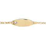 Gourmette pour bb en plaqu or maille figaro 1 + 1 avec plaque ovale et strass - largeur 2mm et longueur ...
