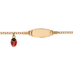 Gourmette bb en plaqu or avec plaque ovale et pampille coccinelle rouge 13 + 2cm
