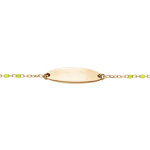 Gourmette bb plaque ovale argent et dorure jaune, rsine multicolore dgrad rose vert, rglable de ...