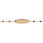 Gourmette bb plaque ovale argent et dorure jaune, rsine violette, rglable de 13cm  15cm