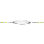 Gourmette bébé plaque ovale argent, résine multicolore dégradé rose vert, réglable de 13cm à 15cm Gourmette bébé plaque ovale argent, résine multicolore dégradé rose vert, réglable de 13cm à 15cm