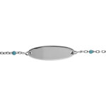Gourmette bébé plaque ovale argent rhodié, résine bleu turquoise, réglable de 13cm à 15cm Gourmette bébé plaque ovale argent rhodié, résine bleu turquoise, réglable de 13cm à 15cm