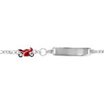 Gourmette pour enfant en argent rhodié maille 1 + 3 avec moto de course rouge sur la chaîne - longueur ... Gourmette pour enfant en argent rhodié maille 1 + 3 avec moto de course rouge sur la chaîne - longueur ...