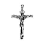 Pendentif en acier croix gravée motif bois avec jésus christ dessus Pendentif en acier croix gravée motif bois avec jésus christ dessus
