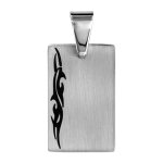 Pendentif en acier plaque g. i. rectangulaire avec motif tribal noir sur le ct