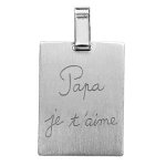 Pendentif en acier satin plaque g. i. rectangulaire grave  papa je t'aime  - dimensions 19mm x 26mm ...