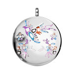 Pendentif en acier stella mia avec nacre rond fleur colore