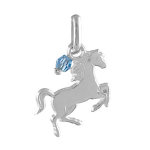 Pendentif en argent cheval qui saute avec pampille oxyde bleu ciel