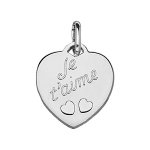Pendentif en argent coeur grav  je t'aime  et dcoup 2 petits coeurs