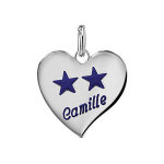 Pendentif en argent coeur moyen modèle de 23mm - champions du monde 2 étoiles avec gravure prénom Pendentif en argent coeur moyen modèle de 23mm - champions du monde 2 étoiles avec gravure prénom