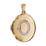 Pendentif en argent et dorure jaune cassolette ovale avec oxydes blancs sertis sur le dessus - dimension ...