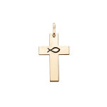 Pendentif en argent et dorure jaune croix avec gravure ichthus symbole du poisson