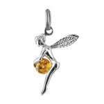 Pendentif en argent fe qui tient 1 boule en ambre