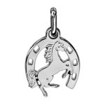 Pendentif en argent fer  cheval avec cheval cabr au milieu