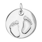 Pendentif en argent médaille avec empreintes de pieds - diamètre 16mm Pendentif en argent médaille avec empreintes de pieds - diamètre 16mm
