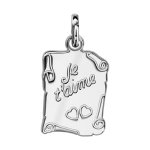 Pendentif en argent parchemin grav  je t'aime  et 2 coeurs