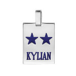 Pendentif en argent plaque g. i. rectangulaire � graver - champions du monde 2 �toiles avec gravure pr�nom ...