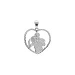 Pendentif en argent platine coeur 20mm saint - christophe avec contour diamant