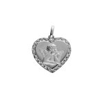 Pendentif argent platin coeur contour diamant avec ange