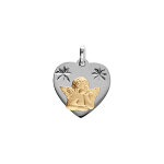 Pendentif en argent platin et argent dor coeur contour diamant avec ange