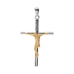 Pendentif en argent platin et argent dor croix avec christ 34 x 22mm
