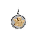 Pendentif en argent platin et argent dor mdaille 15mm contour diamant avec ange