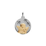 Pendentif en argent platin et argent dor mdaille 15mm diamant etoile avec ange