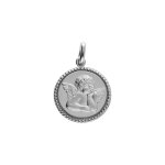 Pendentif en argent platin mdaille 15mm diamant avec ange