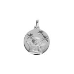 Pendentif en argent platin mdaille 15mm diamant toile avec ange