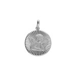 Pendentif en argent platin mdaille 15mm diamant et strill avec ange