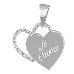 Pendentif en argent rhodié 2 coeurs superposés, 1 évidé ouvragé et l'autre gravé je t'aime Pendentif en argent rhodié 2 coeurs superposés, 1 évidé ouvragé et l'autre gravé je t'aime