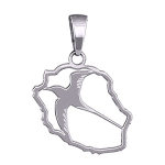 Pendentif en argent rhodi carte de l'le de la runion avec paille en queue dcoup