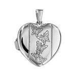 Pendentif en argent rhodi cassolette coeur avec gravure papillons sur 1 bande au milieu - possibilit ...