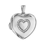 Pendentif en argent rhodi cassolette coeur avec coeur en oxydes blancs sertis sur le dessus - dimension ...