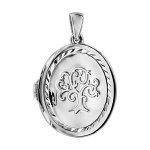 Pendentif en argent rhodi cassolette ovale avec arbre de vie grav sur le dessus - dimension 20mm - ...