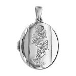 Pendentif en argent rhodi cassolette ovale avec gravure papillons sur 1 bande au milieu - possibilit ...