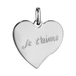 Pendentif en argent rhodi� coeur grav�  je t'aime