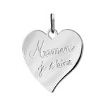 Pendentif en argent rhodi� coeur grav�  maman je t'aime