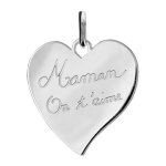 Pendentif en argent rhodi� coeur grav�  maman on t'aime