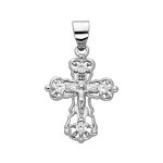 Pendentif en argent rhodi croix ajoure avec christ petit modle et oxydes blancs sertis